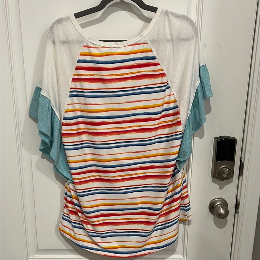 Entro Orange and Blue Ruffled Sleeveless Tank Top - Picture 4 of 4